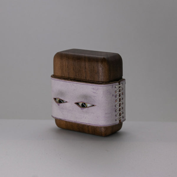 Handmade Purple Leather Coffee Wood AirPods, 1,2 Case with Eyes Custom Leather AirPods 1,2 Case Airpod Case Cover - iwalletsmen