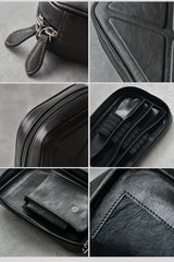 Cool Leather Black Mens Leather 4pcs Tobacco Pipe Case Zipper Tobacco Pipe Case for Men - iwalletsmen