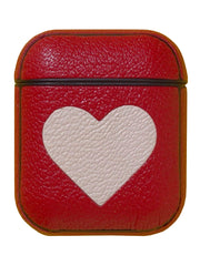 Personalized Red&White Heart Leather AirPods Pro Case Custom Red Leather 1/2 AirPods Case Airpod Case Cover