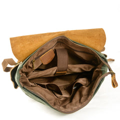 Green Waxed Canvas Travel Backpack Canvas Mens School Backpack Waterproof Hiking Backpack For Men - iwalletsmen