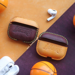 Personalized Laker Orange&Coffee Leather AirPods Pro Case Custom Coffee&Orange Leather Pro AirPods Case Airpod Case Cover