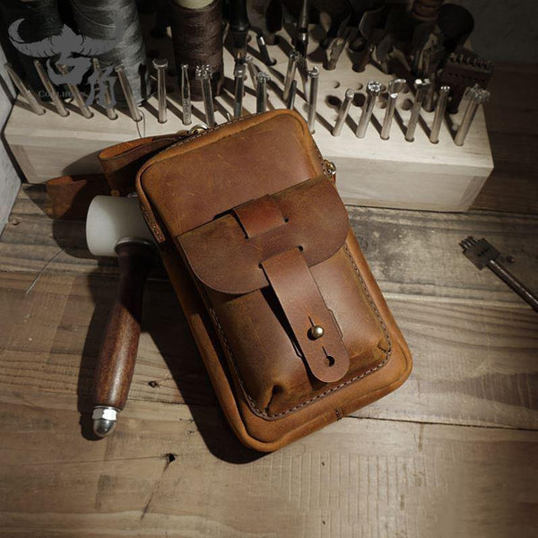 Handmade LEATHER MEN Belt Pouch Waist BAG MIni Side Bags Brown Belt Bag FOR MEN - iwalletsmen