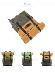 Khaki Waterproof Mens Rollup Backpack Canvas Travel Backpack Waxed Canvas Hiking Backpack For Men - iwalletsmen