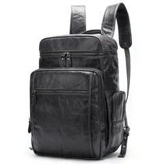 Cool Black Mens Leather 15 inches Large School Laptop Backpack Dark Brown Travel Backpack for Men - iwalletsmen