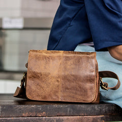 Camel Leather Mens Small Side Bag Small Messenger Bags Postman Bag Courier Bag for Men - iwalletsmen