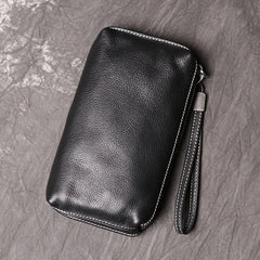 Cool Leather Black Long Wallet for Men Vintage Brown Zipper Clutch Wristlet Wallet for Men - iwalletsmen