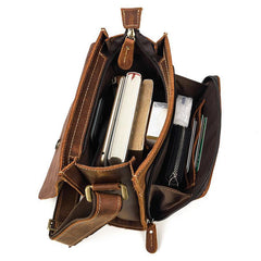 Brown Leather Messenger Bag Men's Vertical Side Bag Small Vertical HandBag Courier Bag For Men - iwalletsmen