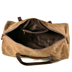 Khaki Waxed Canvas Gym Bag Travel Bag Canvas Mens Barrel Weekender Bag Duffle Bag For Men - iwalletsmen