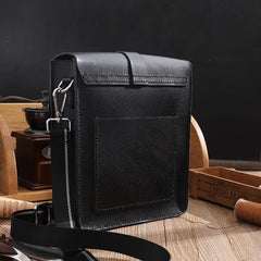 Handmade Black LEATHER MENs Vertical Messenger Bag Black Small Side Bag FOR MEN - iwalletsmen