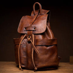 Cool Brown Mens Leather 15inchs Laptop Backpacks Travel Backpacks School Backpacks for men - iwalletsmen