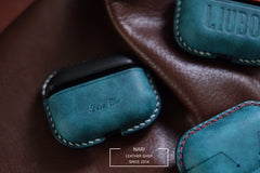 Personalized Blue&Black Leather AirPods Pro Case Custom Black&Blue Leather Pro AirPods Case Airpod Case Cover