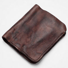 Dark Brown Handmade Leather Mens Bifold Small Wallet Brown billfold Wallet Card Wallet For Men - iwalletsmen