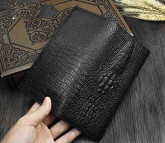 Badass Black Leather Men's Crocodile Pattern Long Biker Chain Wallet Long Wallet Chain For Men - iwalletsmen