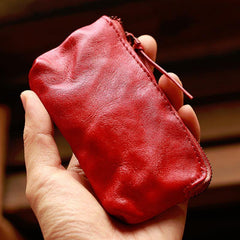 Vintage Slim Brown Leather Mens Coin Wallet Zipper Coin Holder - Color Shade - iwalletsmen