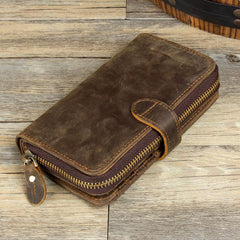 Cool Brown Mens long Wallet Bifold Zipper Clutch Wallet Cellphone Long Wallet for Men - iwalletsmen