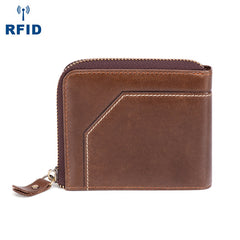 Cool Brown Small Zipper MENS LEATHER Brown Bifold Wallet SLIM billfold Brown Wallet FOR MEN - iwalletsmen