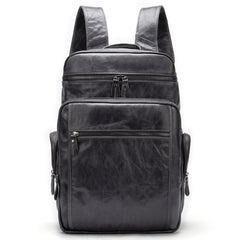 Cool Black Mens Leather 15 inches Large School Laptop Backpack Dark Brown Travel Backpack for Men - iwalletsmen