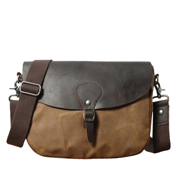 Khaki Waxed Canvas Side Bag Shoulder Bag Mens Cycling Khaki Canvas Messenger Bag For Men - iwalletsmen