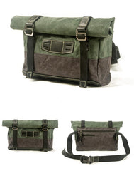 Khaki Waxed Canvas Mens Cycling Messenger Bags Black Canvas Cycling Side Bag For Men - iwalletsmen
