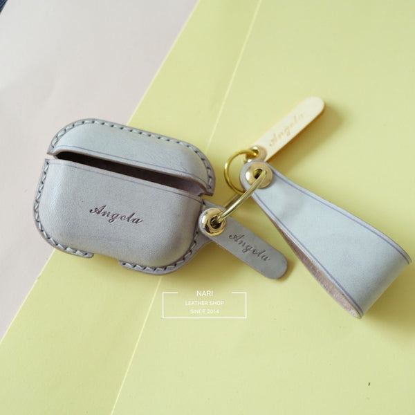 Handmade Light Purple Leather AirPods Pro Case with Wristlet Strap Leather AirPods Case Airpod Case Cover