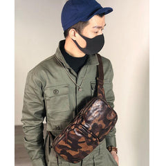 Cool Leather Mens Camouflage Chest Bag Sling Bag Crossbody Pack Black One Shoulder Backpack for men - iwalletsmen