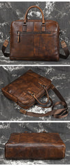 Vintage Leather Mens Briefcase Postman Bag 14inch Laptop Bag Handbag Work Bag For Men - iwalletsmen