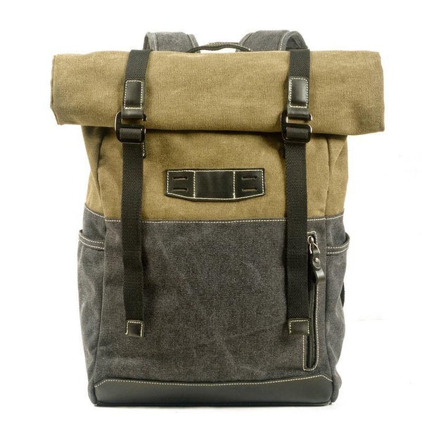 Army Green Waterproof Mens Rollup Backpack Canvas Travel Backpack Waxed Canvas Hiking Backpack For Men - iwalletsmen