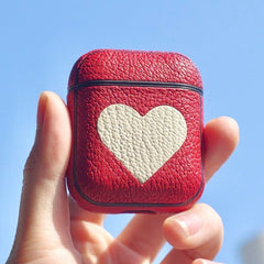 Personalized Red&White Heart Leather AirPods 1/2 Case Custom Red Leather Pro AirPods Case Airpod Case Cover