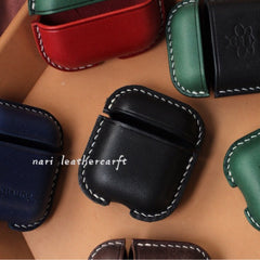 Personalized Black Leather AirPods 1,2 Case Custom Black Leather 1,2 AirPods Case Airpod Case Cover
