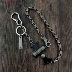 24'' HEAVY METAL CROSS BIKER SILVER WALLET CHAIN LONG PANTS CHAIN SILVER Jeans Chain Jean Chain FOR MEN - iwalletsmen