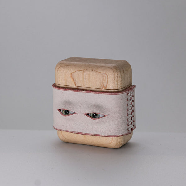 Handmade Pink Leather Wood AirPods 1,2 Case with Eyes Custom Leather AirPods 1,2 Case Airpod Case Cover - iwalletsmen