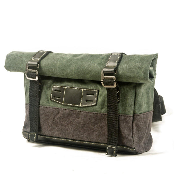 Green Waxed Canvas Mens Cycling Messenger Bags Green Canvas Cycling Side Bag For Men - iwalletsmen