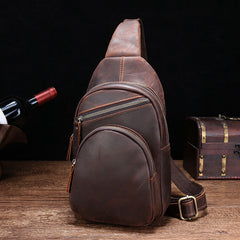 Cool Vintage Brown Leather Chest Bag Sling Bags Crossbody Sling Bag One Shoulder Backpack For Men - iwalletsmen