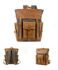 Green Waxed Canvas Travel Backpack Canvas Mens School Backpack Waterproof Hiking Backpack For Men - iwalletsmen