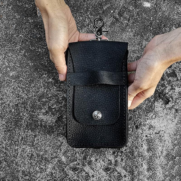 Handmade Black LEATHER MEN Belt Pouch Black Waist BAG Slim Belt Bag FOR MEN - iwalletsmen