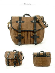 Army Green Waxed Canvas Leather Mens Cycling Messenger Bags Army Green Canvas Side Bag For Men - iwalletsmen