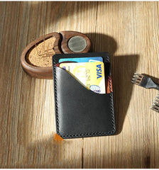 Black Leather Mens Front Pocket Wallet Personalized Slim Card Wallets for Men - iwalletsmen