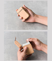 Cool Beige Leather Mens 20pcs Cigarette Holder Case Cool Custom Cigarette Case for Men - iwalletsmen