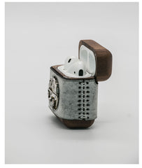 Leather Wood AirPods 1,2 Case with Gold Watch Movement Handmade Custom Leather AirPods 1,2 Case Airpod Case Cover - iwalletsmen