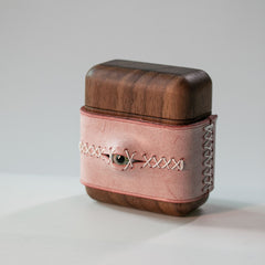 Handmade Pink Leather Wood AirPods Pro Case with Eye Pink Leather AirPods Pro Case Airpod Case Cover - iwalletsmen