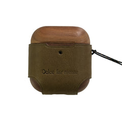 Dark Green Wood Leather AirPods Pro Case with Strap Leather 1,2 AirPods Case Airpod Case Cover - iwalletsmen