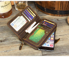 Cool Brown Mens long Wallet Bifold Zipper Clutch Wallet Cellphone Long Wallet for Men - iwalletsmen