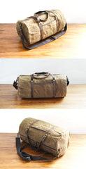 Khaki Waxed Canvas Gym Bag Travel Bag Canvas Mens Barrel Weekender Bag Duffle Bag For Men - iwalletsmen