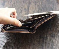 Cool Leather Men's Trifold Punk Ghost Head Skull Biker Wallet Brown Chain Wallets Wallet with chain For Men - iwalletsmen