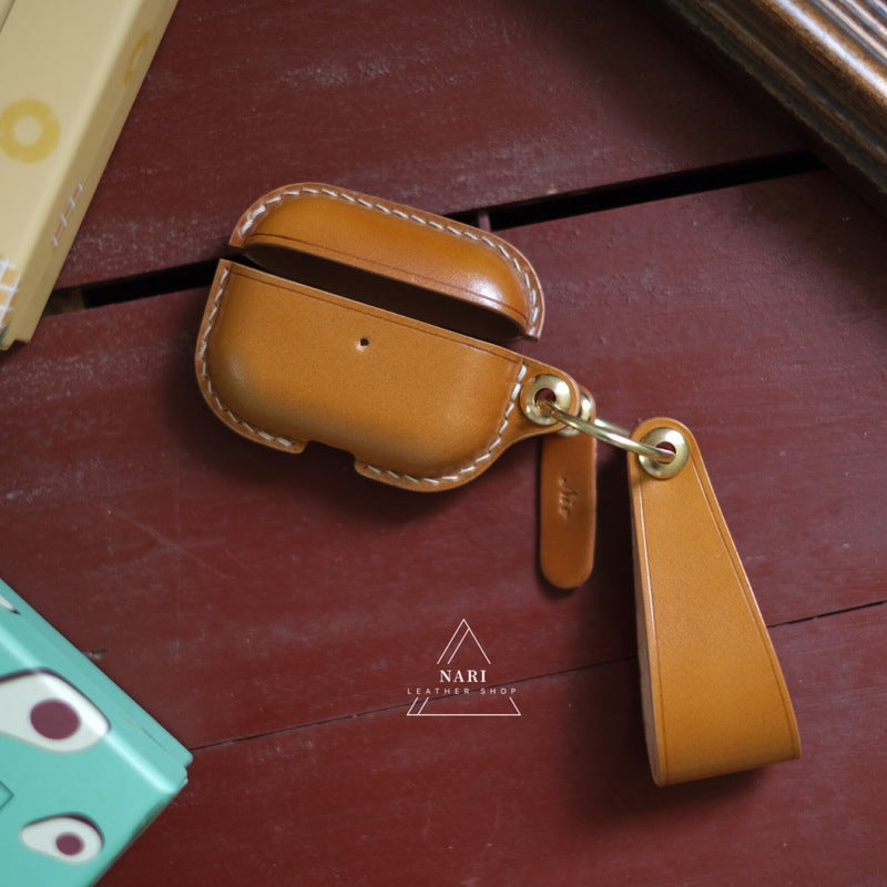 Handmade Tan Leather AirPods Pro Case with Wristlet Strap Leather AirPods Case Airpod Case Cover