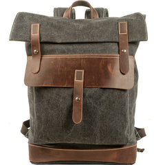 Gray Waxed Canvas Mens School Backpack Canvas Travel Backpack Waterproof Hiking Backpack For Men - iwalletsmen