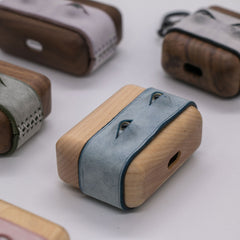 Handmade Purple Leather Coffee Wood AirPods Pro Case with Eyes Custom Leather AirPods Pro Case Airpod Case Cover - iwalletsmen