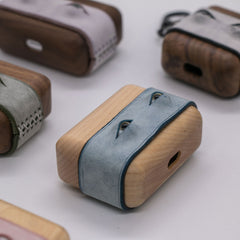 Handmade Purple Leather Wood AirPods Pro Case with Eyes Custom Leather AirPods Pro Case Airpod Case Cover - iwalletsmen