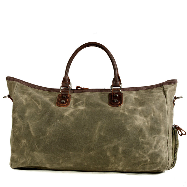 Army Green Waxed Canvas Weekend Travel Bag Gym Bag Canvas Mens Weekend Bag Duffle Bag For Men - iwalletsmen