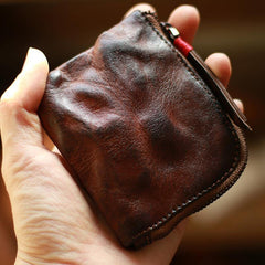 Vintage Slim Brown Leather Mens Coin Wallet Zipper Coin Holder Brown Change Pouch For Men - iwalletsmen